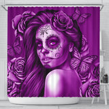 Calavera Fresh Look Design #2 Shower Curtain (Purple Night Owl Rose) - FREE SHIPPING