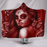 Calavera Fresh Look Design #2 Hooded Blanket (Red Freedom Rose) - FREE SHIPPING
