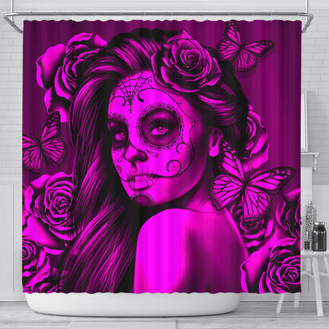 Calavera Fresh Look Design #2 Shower Curtain (Pink Easy On The Eyes Rose) - FREE SHIPPING