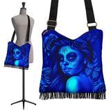 Calavera Fresh Look Design #2 Cross-Body Boho Handbag (Blue Elusive Rose) - FREE SHIPPING