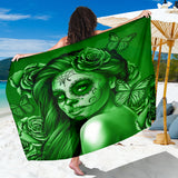 Calavera Fresh Look Design #2 Sarong (Green Lime Rose) - FREE SHIPPING