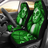 Calavera Fresh Look Design #2 Car Seat Covers (Green Lime Rose) - FREE SHIPPING