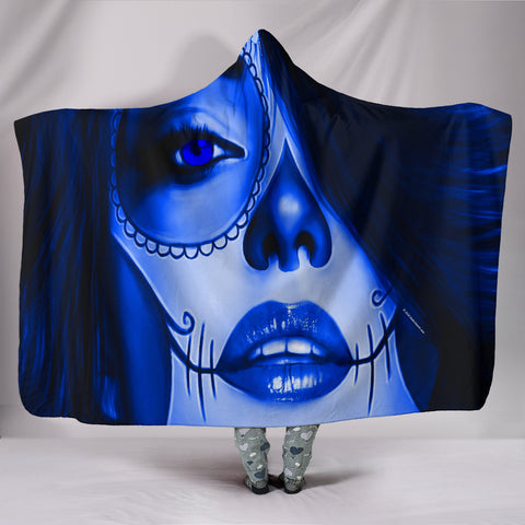 Calavera Fresh Look Design #3 Hooded Blanket (Blue Lapis Lazuli) - FREE SHIPPING