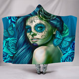 Calavera Fresh Look Design #2 Hooded Blanket (Turquoise Tiffany Rose) - FREE SHIPPING