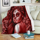 Calavera Fresh Look Design #2 Throw Blanket (Red Freedom Rose) - FREE SHIPPING