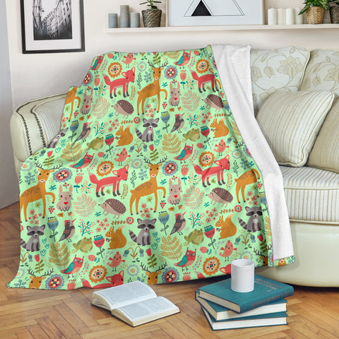 Wildlife Collection - Forest Animals (Light Green) Throw Blanket - FREE SHIPPING