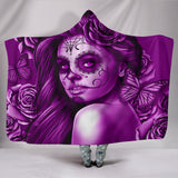 Calavera Fresh Look Design #2 Hooded Blanket (Purple Night Owl Rose) - FREE SHIPPING
