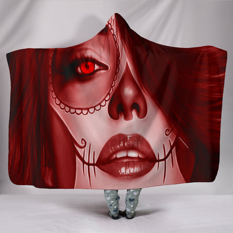 Calavera Fresh Look Design #3 Hooded Blanket (Red Garnet) - FREE SHIPPING