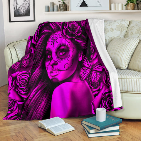 Calavera Fresh Look Design #2 Throw Blanket (Pink Easy On The Eyes Rose) - FREE SHIPPING