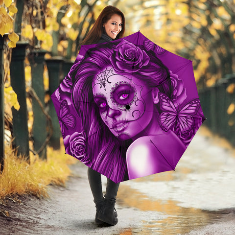 Calavera Fresh Look Design #2 Umbrella (Purple Night Owl Rose) - FREE SHIPPING