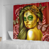 Calavera Fresh Look Design #2 Shower Curtain (Yellow Smiley Face Rose)