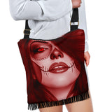 Calavera Fresh Look Design #3 Cross-Body Boho Handbag (Red Garnet) - FREE SHIPPING