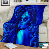 Calavera Fresh Look Design #2 Throw Blanket (Blue Elusive Rose) - FREE SHIPPING