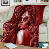 Calavera Fresh Look Design #2 Throw Blanket (Red Freedom Rose) - FREE SHIPPING