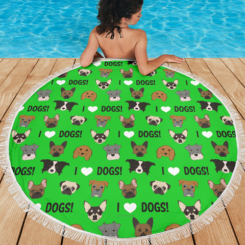 I Love Dogs Beach Blanket (FPD Green) - FREE SHIPPING