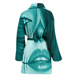 Calavera Fresh Look Design #3 Women's Bathrobe (Ice Blue Aquamarine)