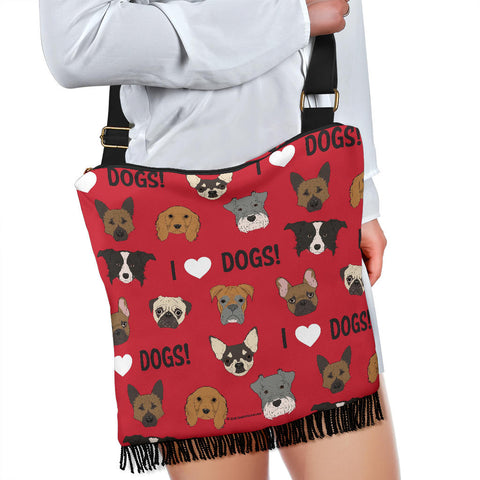 I Love Dogs Cross-Body Boho Handbag - FREE SHIPPING