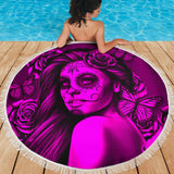 Calavera Fresh Look Design #2 Beach Blanket (Pink Easy On The Eyes Rose) - FREE SHIPPING