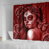 Calavera Fresh Look Design #2 Shower Curtain (Red Freedom Rose) - FREE SHIPPING