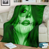 Calavera Fresh Look Design #3 Throw Blanket (Green Emerald) - FREE SHIPPING