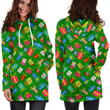 Ugly Christmas Sweater Hoodie Dress - Christmas Presents Design #1 (Green) - For Small To Plus Size Divas - FREE SHIPPING