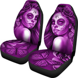 Calavera Fresh Look Design #2 Car Seat Covers (Purple Night Owl Rose) - FREE SHIPPING
