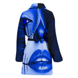 Calavera Fresh Look Design #3 Women's Bathrobe (Blue Lapis Lazuli) - FREE SHIPPING