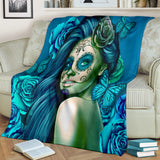 Calavera Fresh Look Design #2 Throw Blanket (Turquoise Tiffany Rose) - FREE SHIPPING
