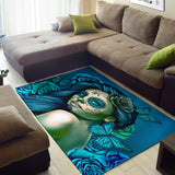 Calavera Fresh Look Design #2 Area Rug (Horizontal, Turquoise Tiffany Rose) - FREE SHIPPING