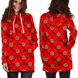 Ugly Christmas Sweater Hoodie Dress - Snowflakes Design #5 (Red) - For Small To Plus Size Divas - FREE SHIPPING