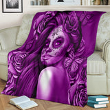 Calavera Fresh Look Design #2 Throw Blanket (Purple Night Owl Rose) - FREE SHIPPING