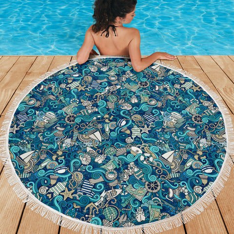 Nautical Design Beach Blanket (Turquoise) - FREE SHIPPING