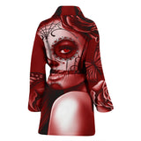 Calavera Fresh Look Design #2 Women's Bathrobe (Red Freedom Rose) - FREE SHIPPING