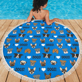 I Love Dogs Beach Blanket (FPD Blue) - FREE SHIPPING