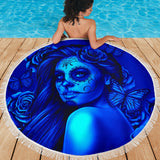 Calavera Fresh Look Design #2 Beach Blanket (Blue Elusive Rose) - FREE SHIPPING