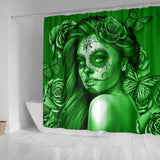 Calavera Fresh Look Design #2 Shower Curtain (Green Lime Rose) - FREE SHIPPING