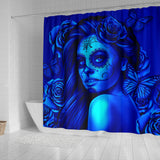 Calavera Fresh Look Design #2 Shower Curtain (Blue Elusive Rose) - FREE SHIPPING