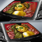 Calavera Fresh Look Design #2 Auto Sun Shade (Yellow Smiley Face Rose) - FREE SHIPPING