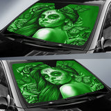 Calavera Fresh Look Design #2 Auto Sun Shade (Green Lime Rose) - FREE SHIPPING