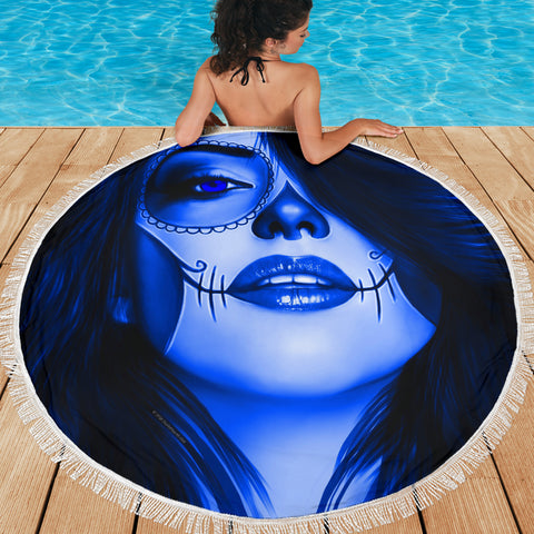 Calavera Fresh Look Design #3 Beach Blanket (Blue Lapis Lazuli) - FREE SHIPPING