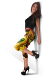 Calavera Fresh Look Design #2 Capri Leggings (Yellow Smiley Face Rose) - FREE SHIPPING