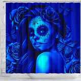 Calavera Fresh Look Design #2 Shower Curtain (Blue Elusive Rose) - FREE SHIPPING