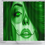 Calavera Fresh Look Design #3 Shower Curtain (Green Emerald) - FREE SHIPPING