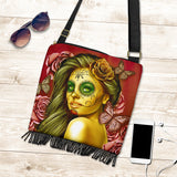Calavera Fresh Look Design #2 Cross-Body Boho Handbag (Yellow Smiley Face Rose) - FREE SHIPPING