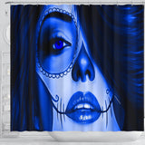 Calavera Fresh Look Design #3 Shower Curtain (Blue Lapis Lazuli) - FREE SHIPPING