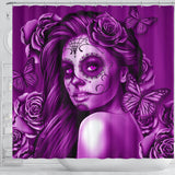 Calavera Fresh Look Design #2 Shower Curtain (Purple Night Owl Rose) - FREE SHIPPING