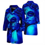 Calavera Fresh Look Design #2 Men's Bathrobe (Blue Elusive Rose) - FREE SHIPPING