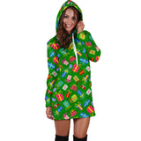 Ugly Christmas Sweater Hoodie Dress - Christmas Presents Design #1 (Green) - For Small To Plus Size Divas - FREE SHIPPING