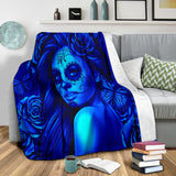 Calavera Fresh Look Design #2 Throw Blanket (Blue Elusive Rose) - FREE SHIPPING