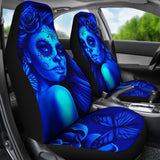 Calavera Fresh Look Design #2 Car Seat Covers (Blue Elusive Rose)  - FREE SHIPPING